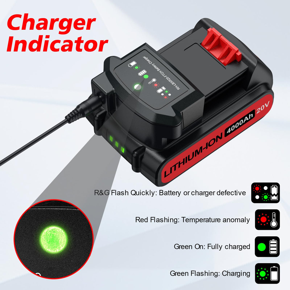 Bonacell 20V charger for Black & Decker batteries ensures quick, safe recharging.