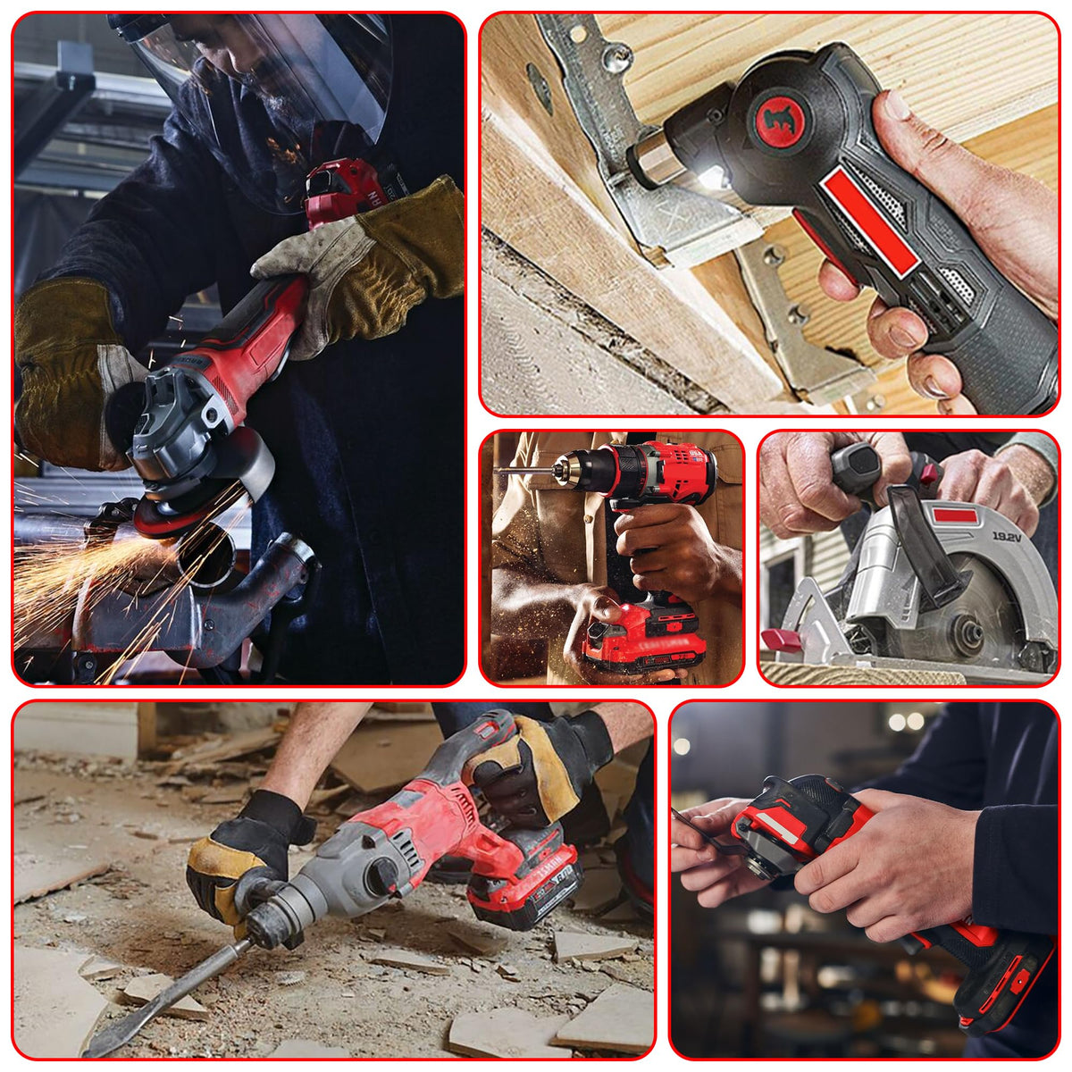 Bonacell batteries fit drills saws and lights in workshops.
