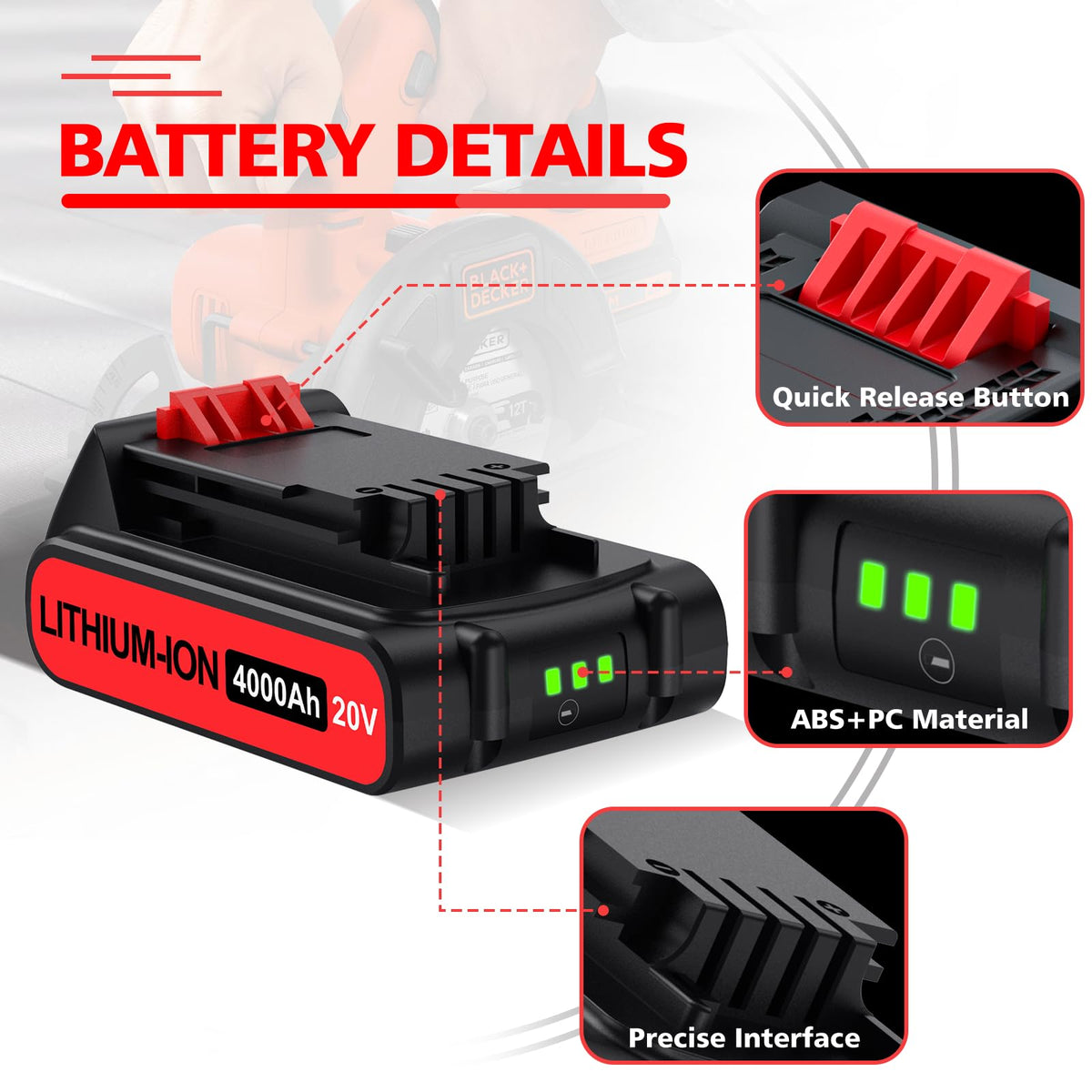 Bonacell LBX20-compatible battery ensures seamless compatibility with Black & Decker tools.