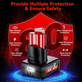 8.0Ah capacity highlighted for longer operation between charges