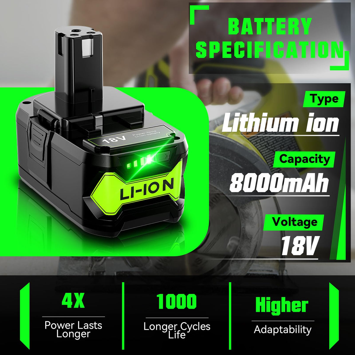 Bonacell P108 battery LED indicator showing charge status for easier planning.