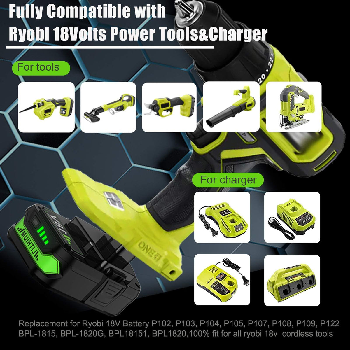 Bonacell Ryobi 18V battery high quality cells for durability