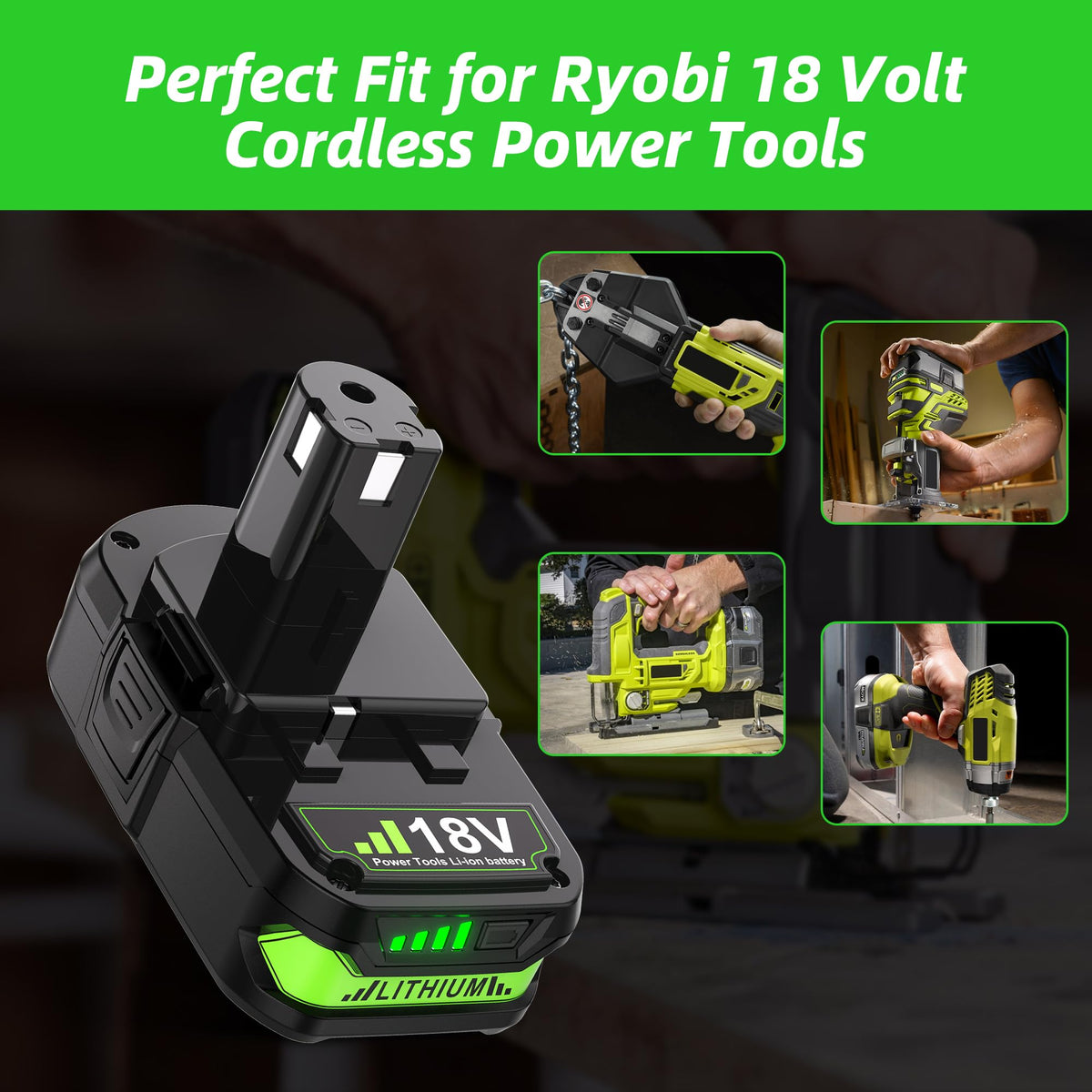 Bonacell Ryobi 18V battery pack in use on a job site