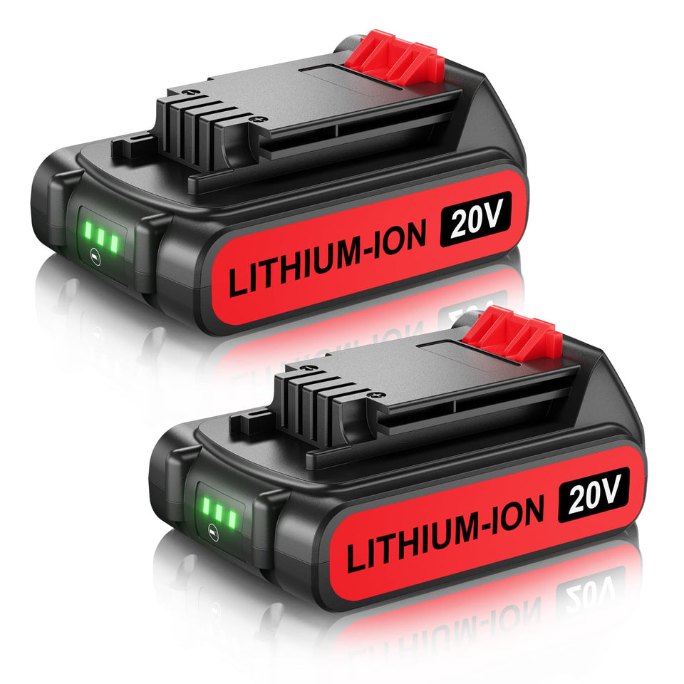 Bonadget 20V LBXR20 compatible battery showing extended runtime for Black and Decker tools.