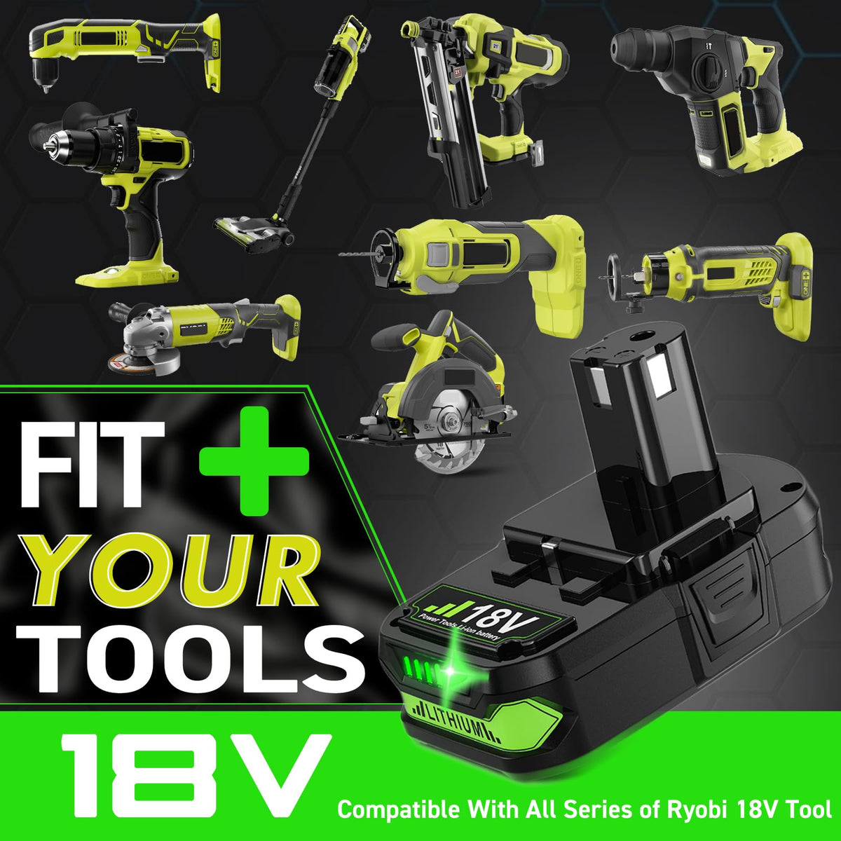 Bonadget easy-install battery fits Ryobi units like the original.