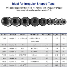 Bonbo 70500 complete 8-piece set covers fractional, metric, and NPT taps.