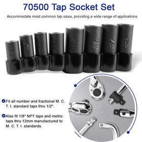 Bonbo 70500 tap socket set with 3/8 drive for secure torque transfer.