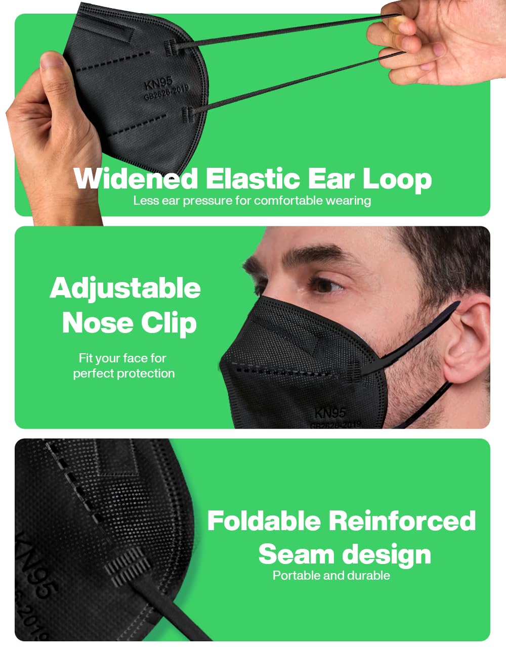 Boncare KN95 mask with elastic ear loops for a secure, comfortable fit