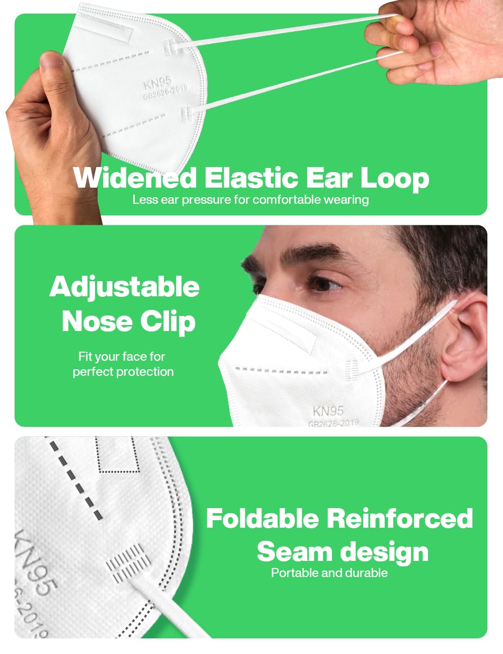 Boncare KN95 mask with adjustable nose clip improves fit for various faces