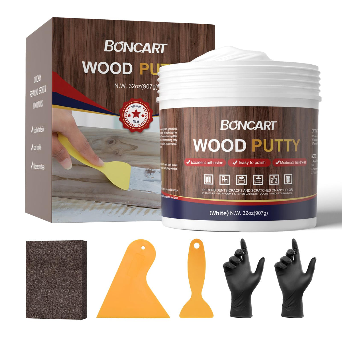 Boncart 32oz white wood putty jar for quick furniture repairs