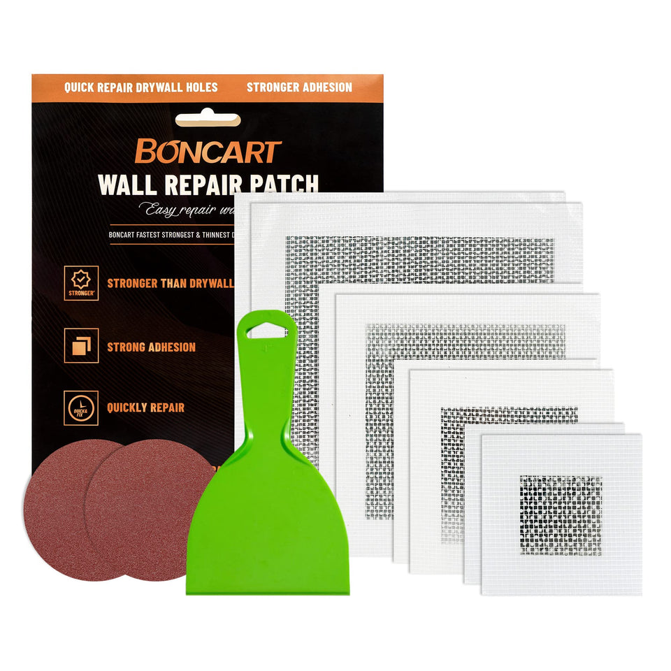 Boncart drywall patch 2-inch in use to cover wall hole for a quick repair
