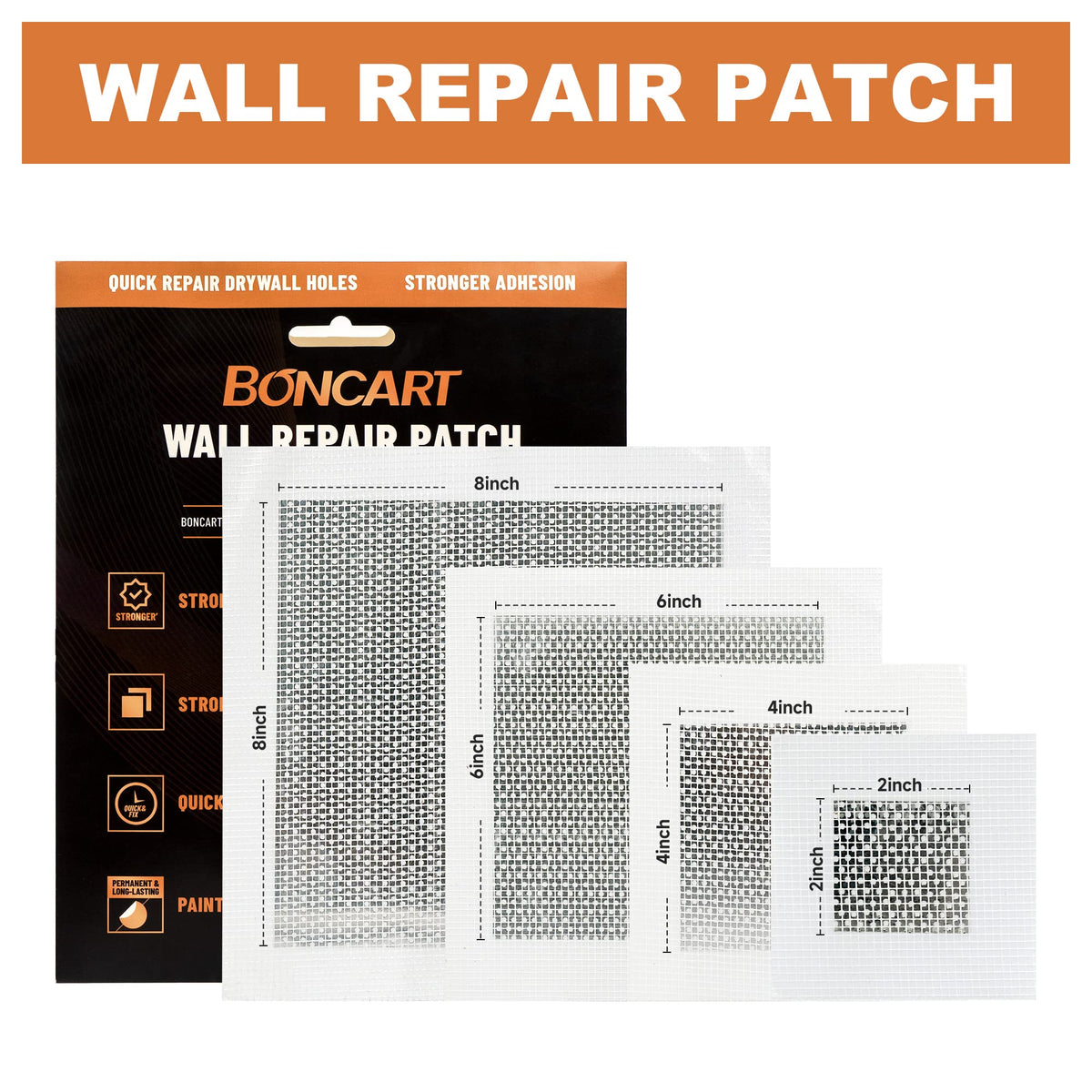 Boncart drywall patch 6-inch on larger hole for durable concealment