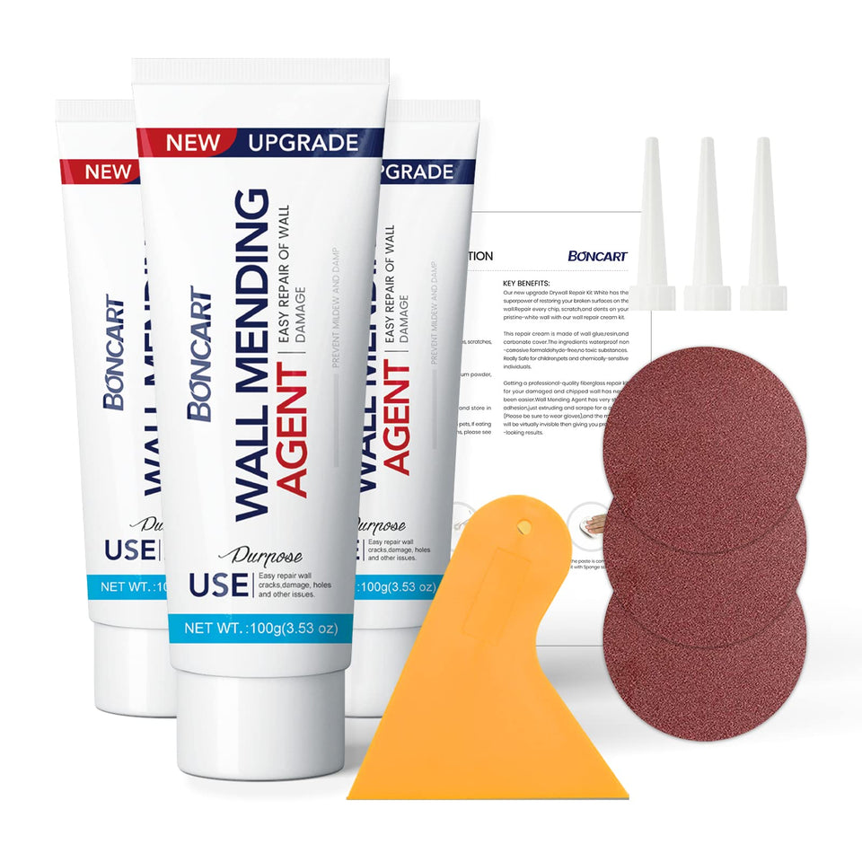 Boncart drywall repair kit with three 100g mending agents for seamless wall patches.