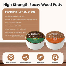 Boncart epoxy wood putty being mixed 1:1 for strong, uniform repair.