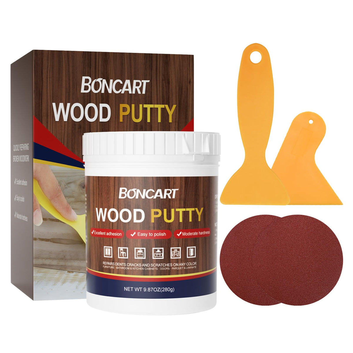 Boncart paintable wood filler blends with existing finishes.