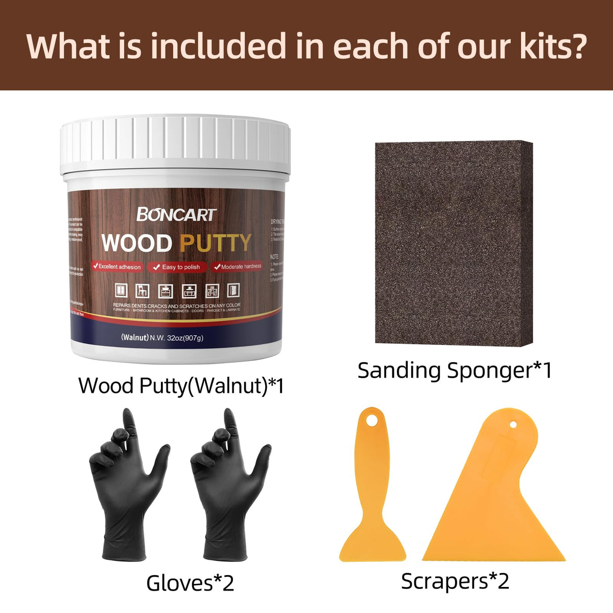 Boncart wood filler being applied to a dent in furniture