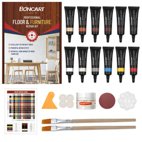 Boncart Wood Repair Kit 12-color paste for precise color matching on furniture.