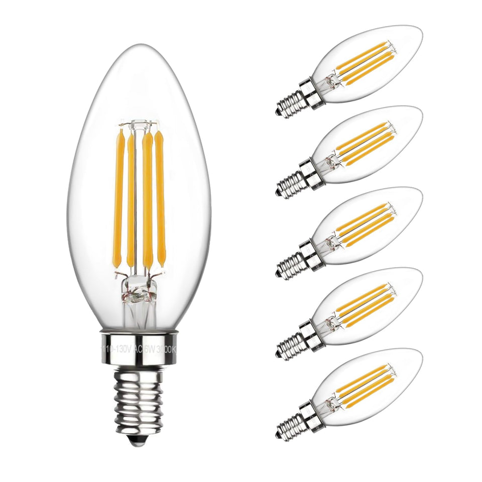 Boncoo E12 LED candle bulb with soft white glow and clear glass for warm ambiance.
