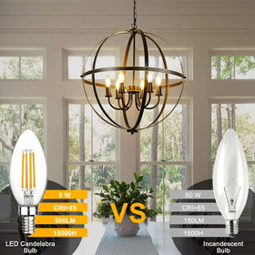 Boncoo E12 candle bulb with 60W equivalent brightness using 6W power.