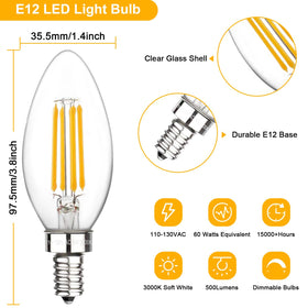 Boncoo E12 candle bulb dimmable with filament for smooth brightness without flicker.