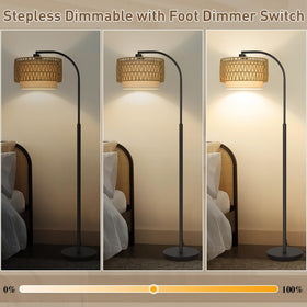 Boncoo rattan floor lamp dimming control for tailored brightness.