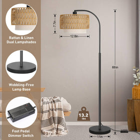 Boncoo rattan floor lamp linen shade adds warm ambience and elegance.