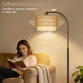 Boncoo rattan floor lamp rotatable head directs light precisely.