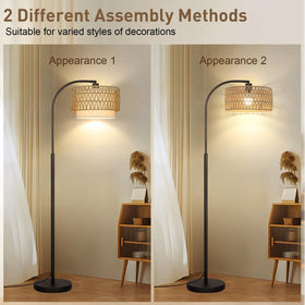 Boncoo rattan floor lamp wicker shade offers rustic charm for decor.