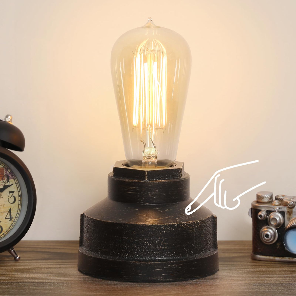 Boncoo small touch-control table lamp base with three brightness levels for bedside lighting