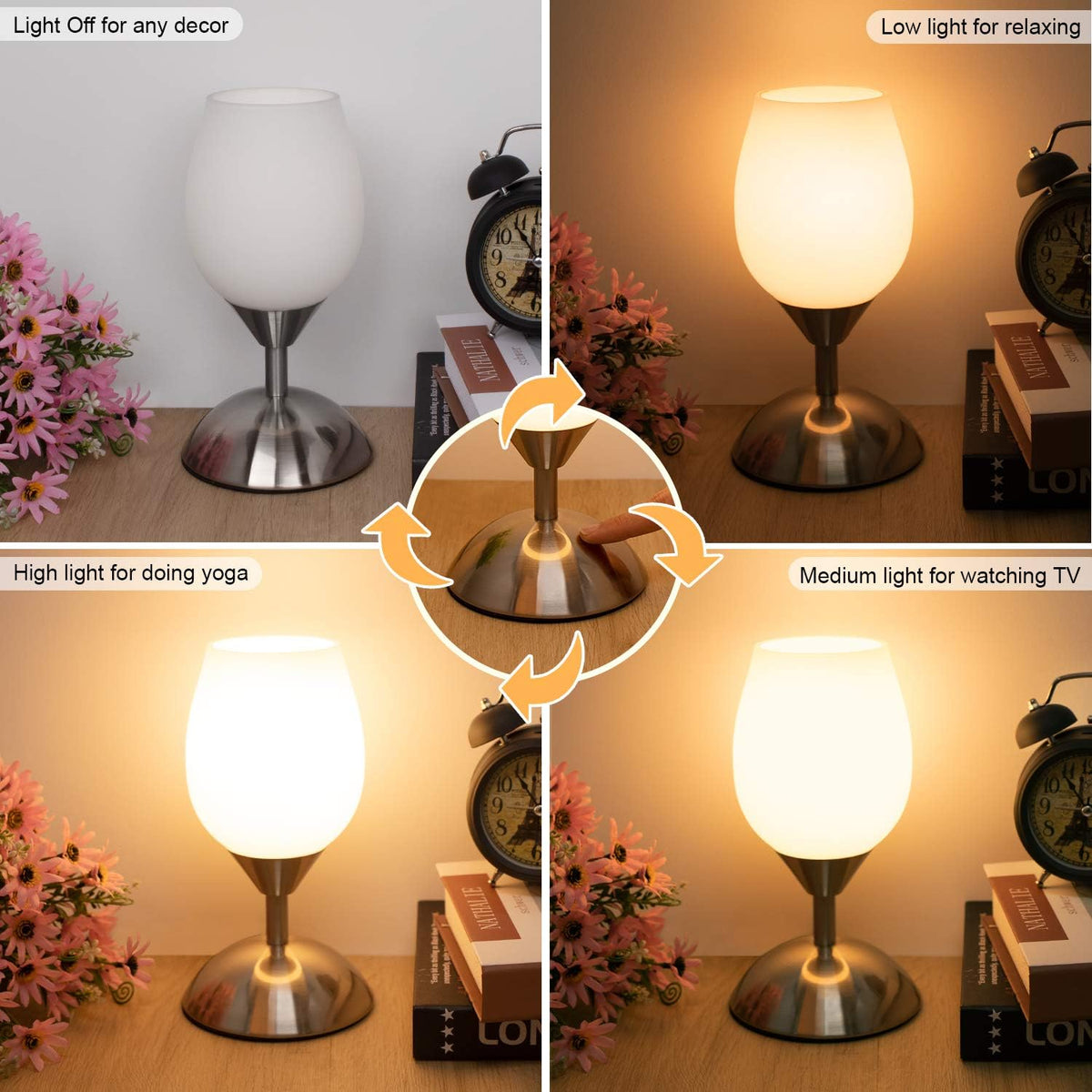 Boncoo lamp silver base for sleek compact bedside lighting