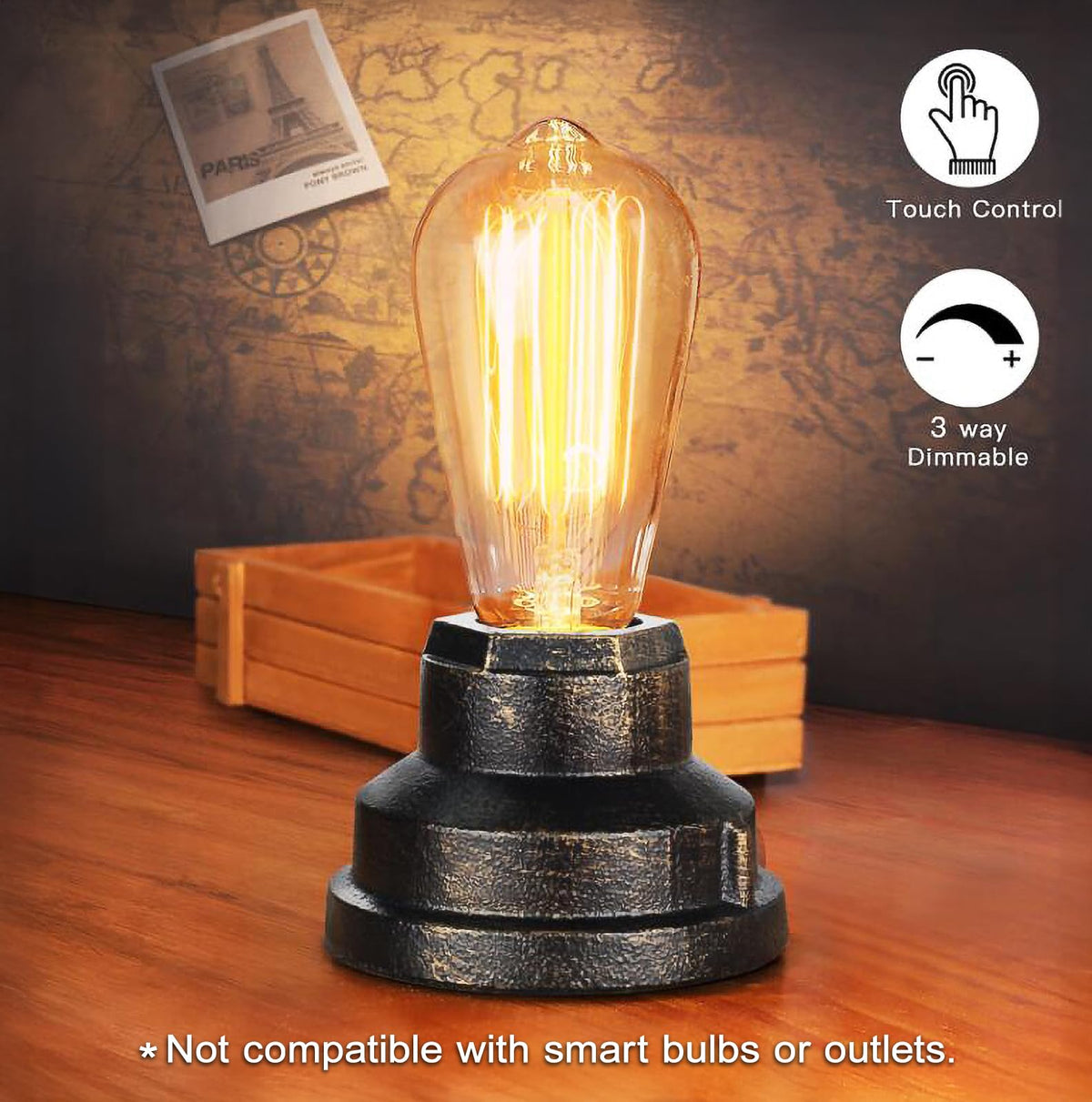 Boncoo vintage Edison bulb display on a compact lamp base