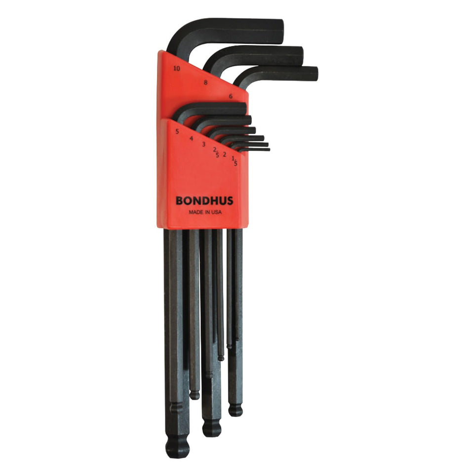 Bondhus 10999 balldriver L-wrenches in a compact Bondhex case for versatile screw driving.
