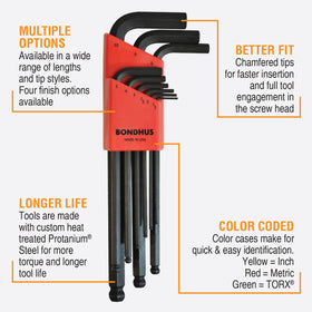 Bondhus 10999 balldriver L-wrenches with ProGuard finish resist wear.