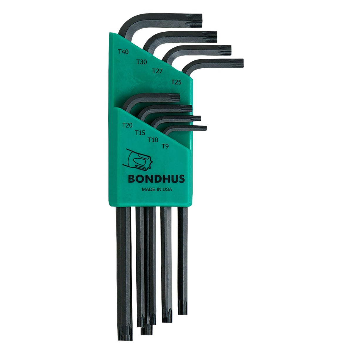 Bondhus 31834 long length star-tipped L-wrenches in a durable case for Torx recessed screws.