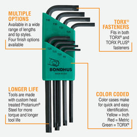 Bondhus 31834 set demonstrates eight sizes T9 to T40 for tough fasteners.
