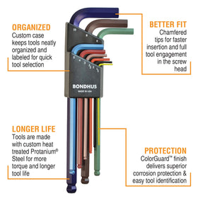 Bondhus 69499 ball-end L-wrench set ColorGuard 2 mm ideal for tight spaces.