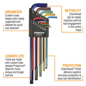 Bondhus 69637 inch-size ball end L-wrench with ColorGuard for precise fits