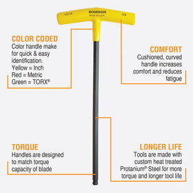 Bondhus balldriver T-handle with welded connection for durability.