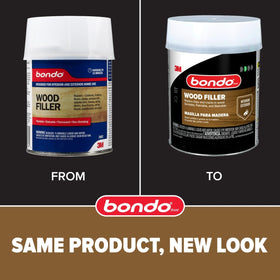 Bondo blue cream hardener bottle shown with filler for fast curing