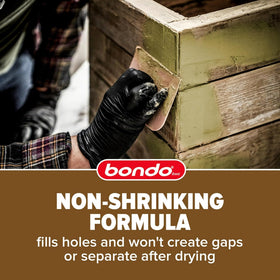 Bondo wood filler paintable-stainable finish blends seamlessly with surrounding wood.