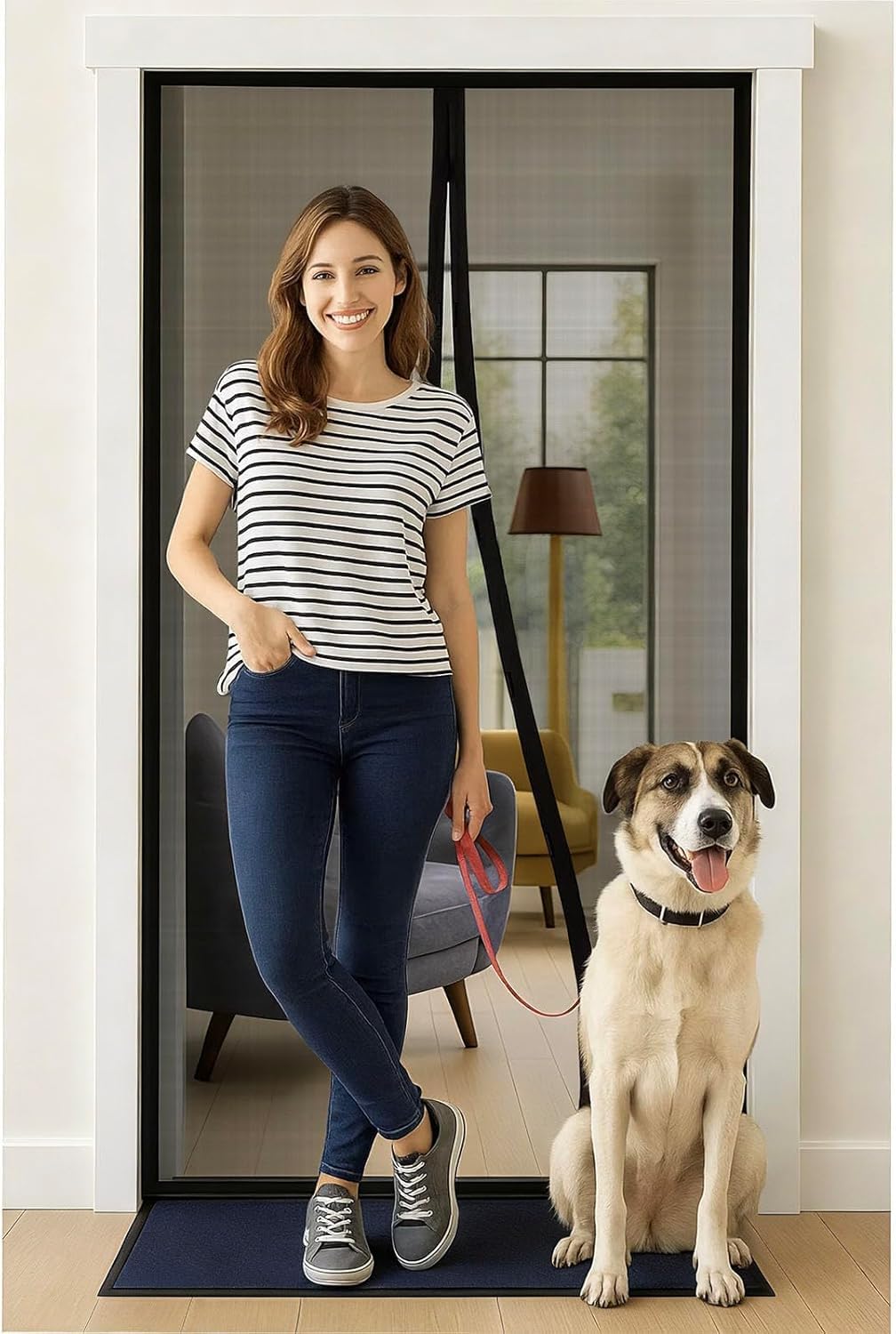 BONLACES magnetic screen door installed in a doorway enabling airflow while blocking insects.