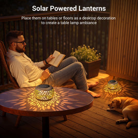 BONLION circular metal lantern tabletop design adds durable, elegant ambiance.