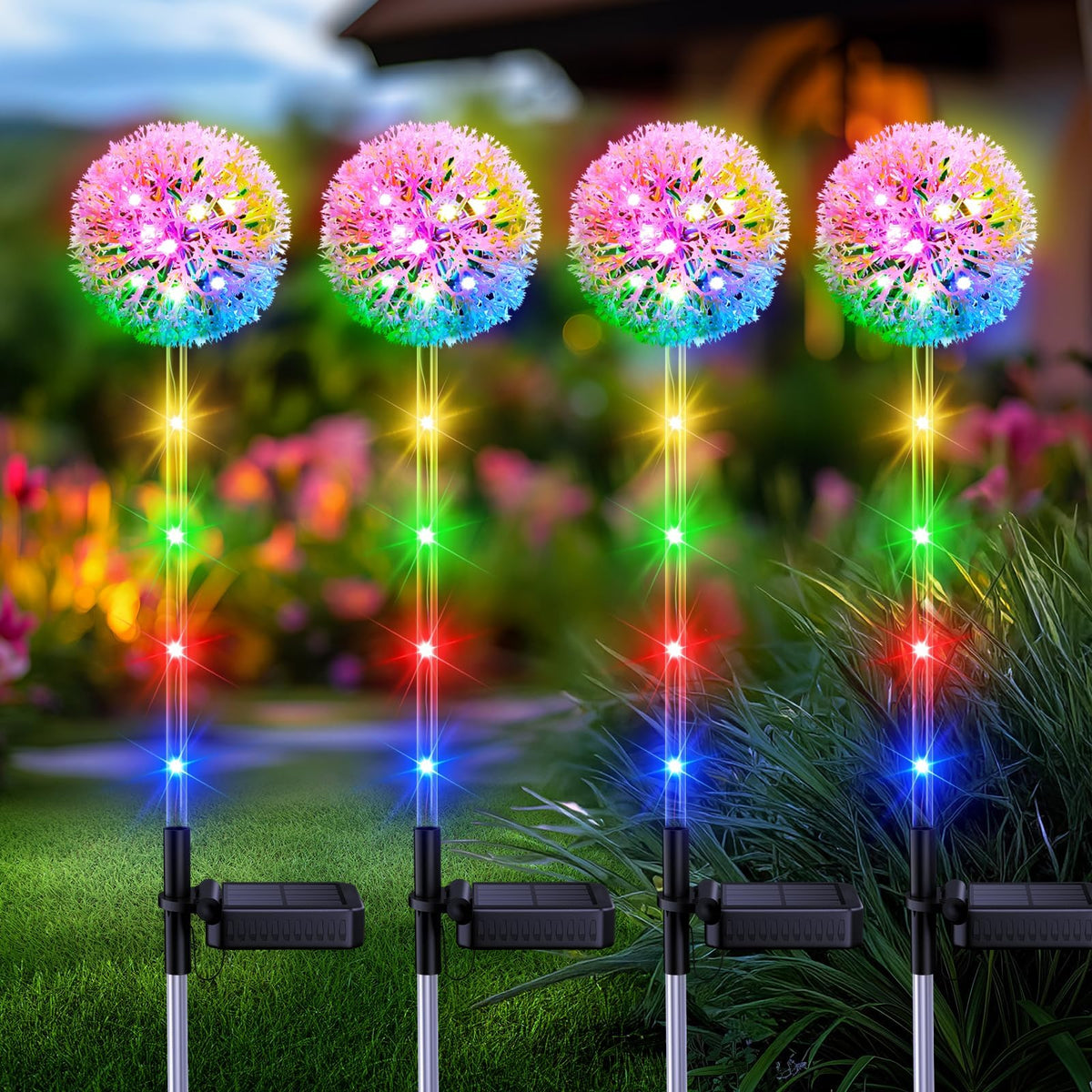 BONLION dandelion flower lights brighten outdoor decor with colorful LEDs for night ambiance.