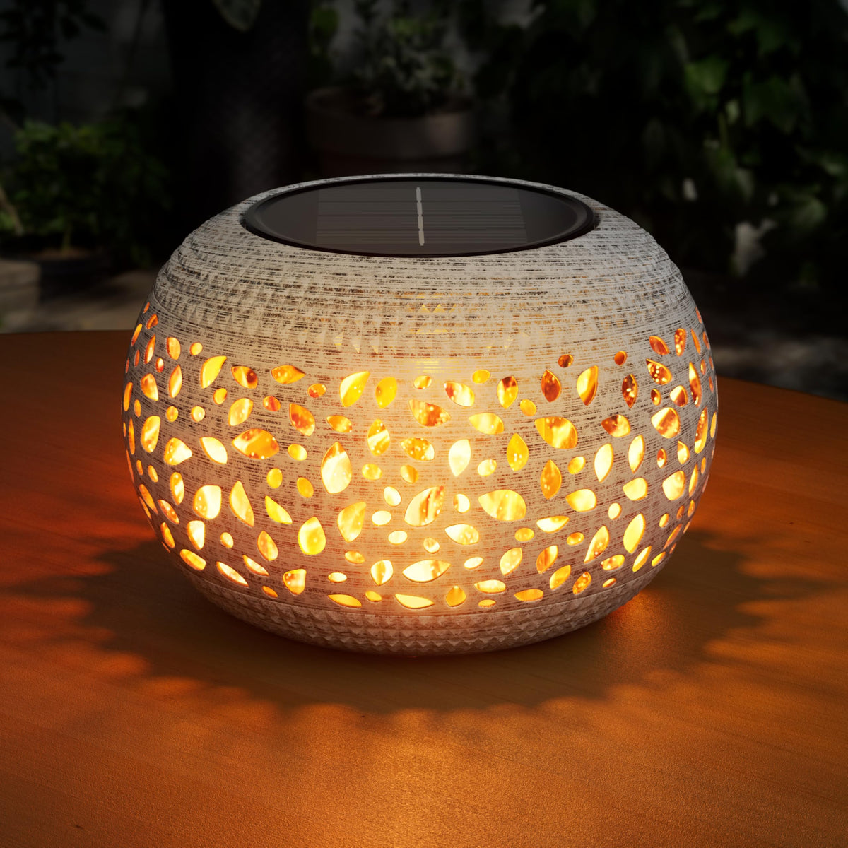 BONLION solar flame lantern outdoors with dancing flame creates warm ambience on patios.
