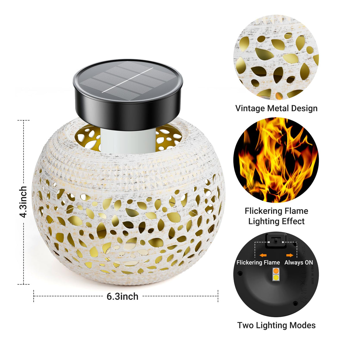 BONLION solar flame lantern retro white design adds timeless charm.
