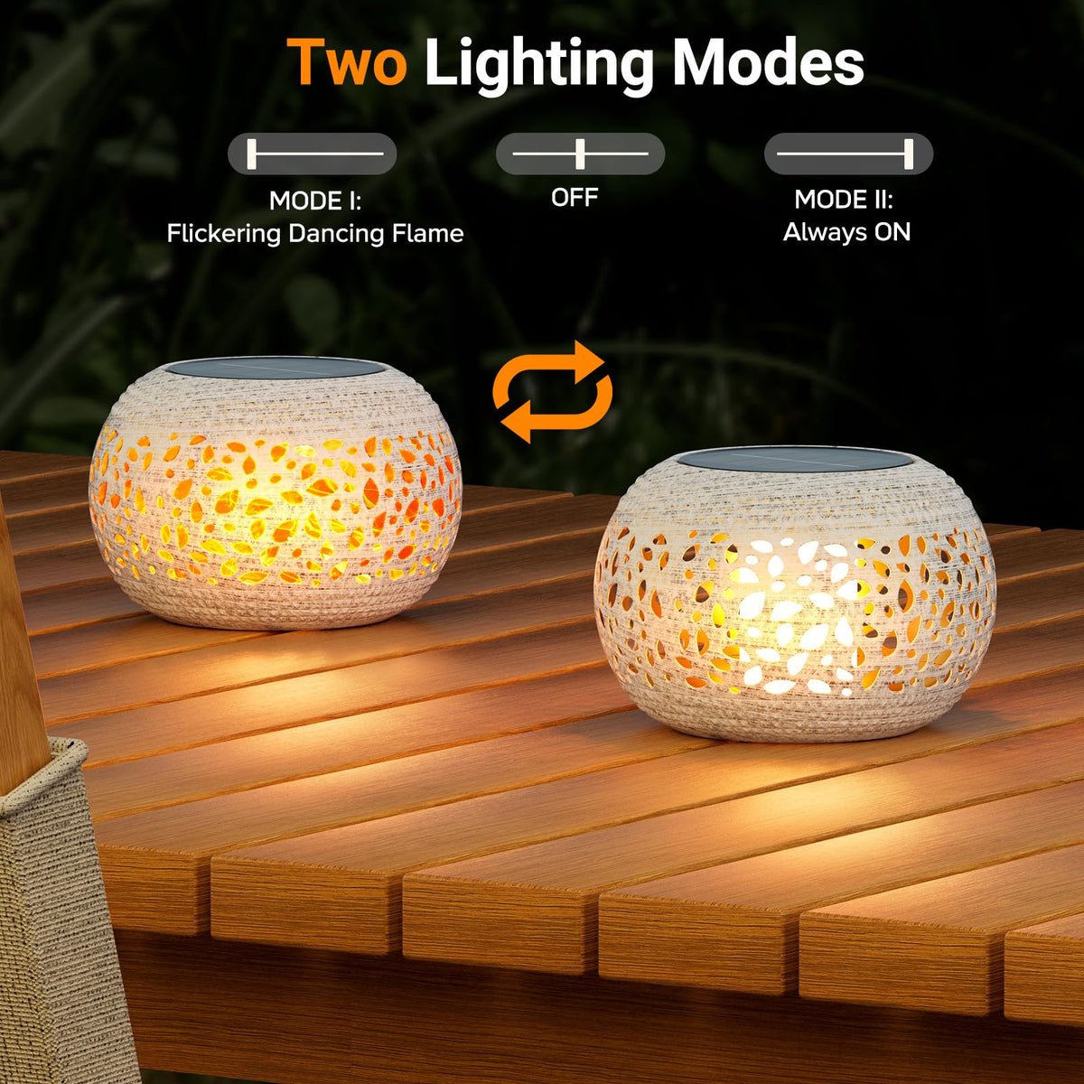 BONLION solar flame lantern two modes offer flicker or steady light.