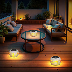 BONLION solar flame lantern durable metal body stands up to outdoors.