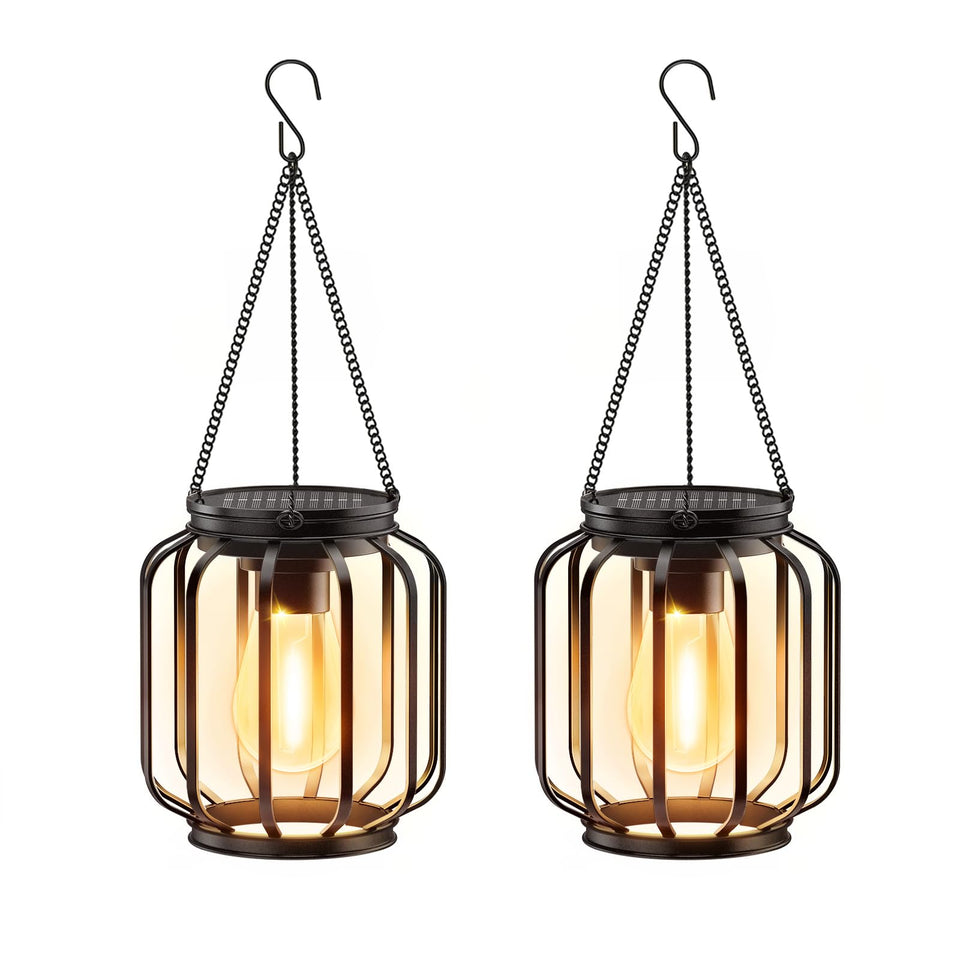 BONLION solar hanging lantern with warm glow for outdoor ambiance.