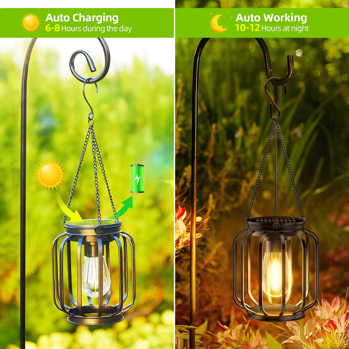 BONLION Solar Hanging Lanterns fence-pathway lighting highlights walkways with soft glow.