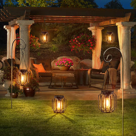 BONLION Solar Hanging Lanterns garden ambience brightens yards for evening relaxation.